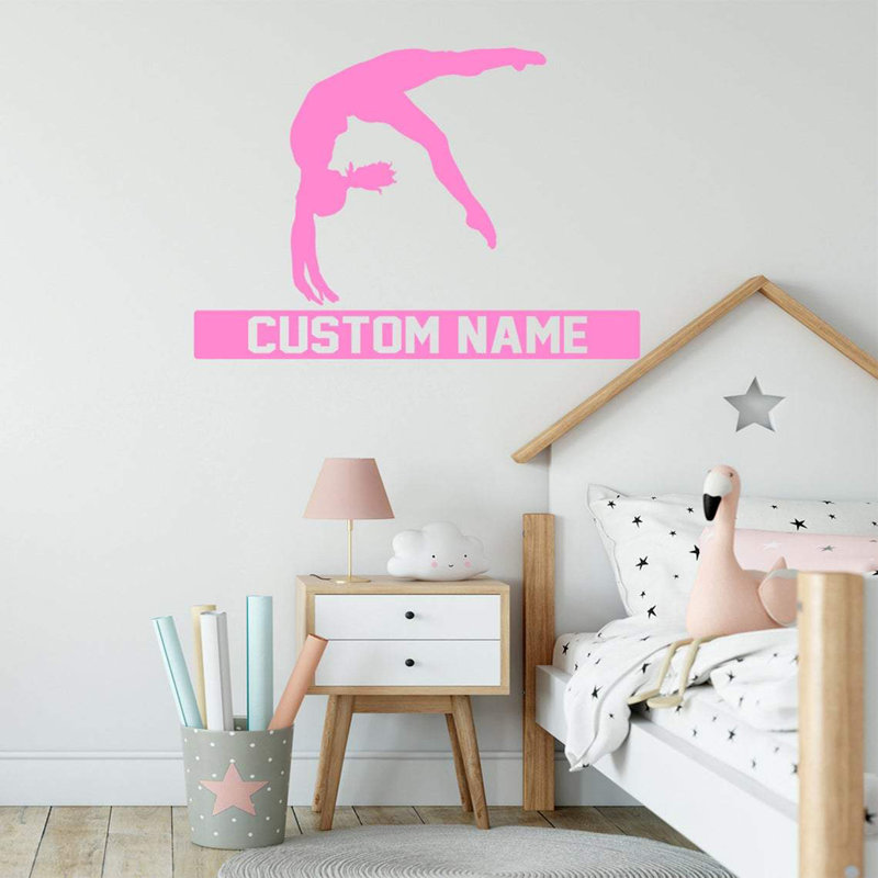 Adhésif décoratif Trinx Gymnast Silhouette avec nom personnalisé - CS43, H 18 po x l 26 po, Rose, Oui