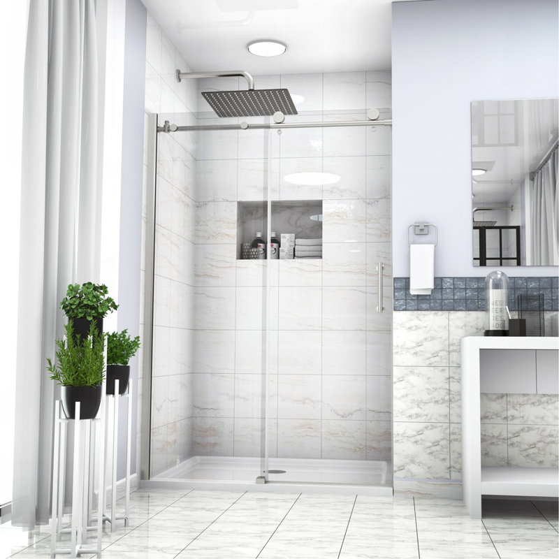Shower Door 48" W X 76"H Single Sliding Bypass Shower Enclosure, Chrome