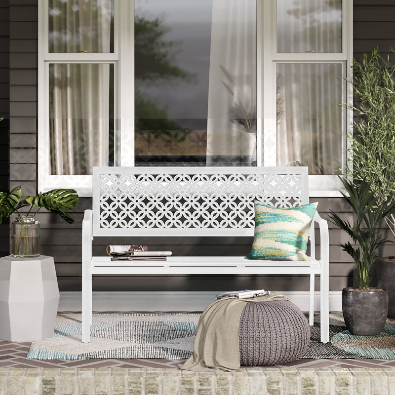 Banc de jardin en acier Roselynne, Blanc