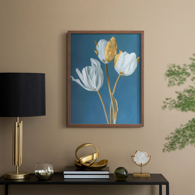 Série FLORAL Cxxxi - reproduction encadrée de qualité supérieure - prête à être accrochée - aucun clou requis, Noyer