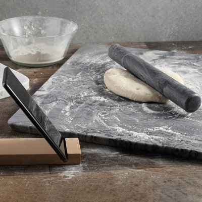 Marble French Rolling Pin with Stand,Monte Grigio