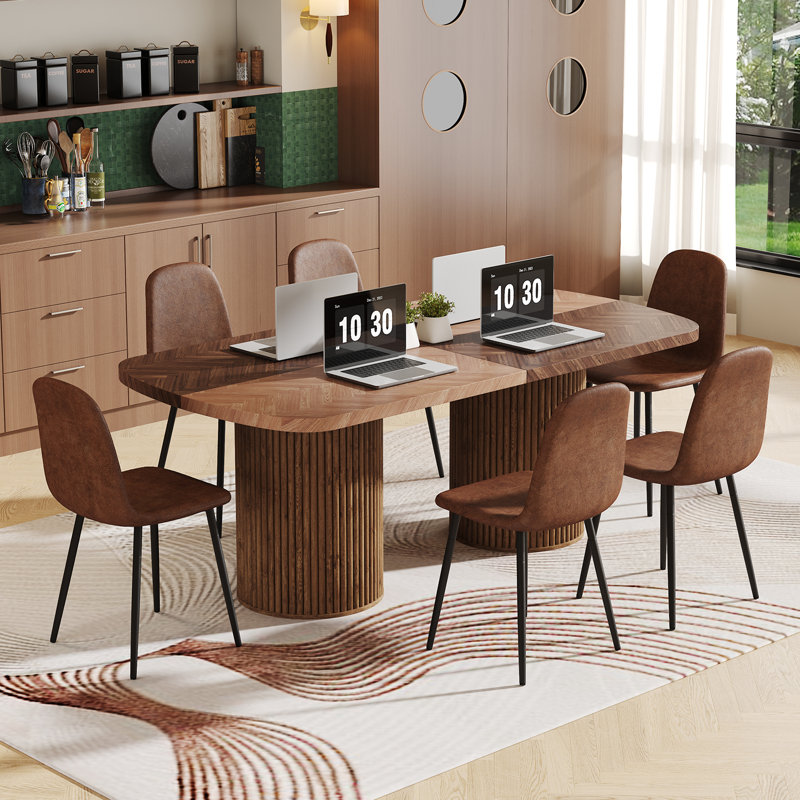 Ensemble de table de salle à manger 79 po, 7 pièces : table, 6 chaises, Brun, Bois naturel / bois brun