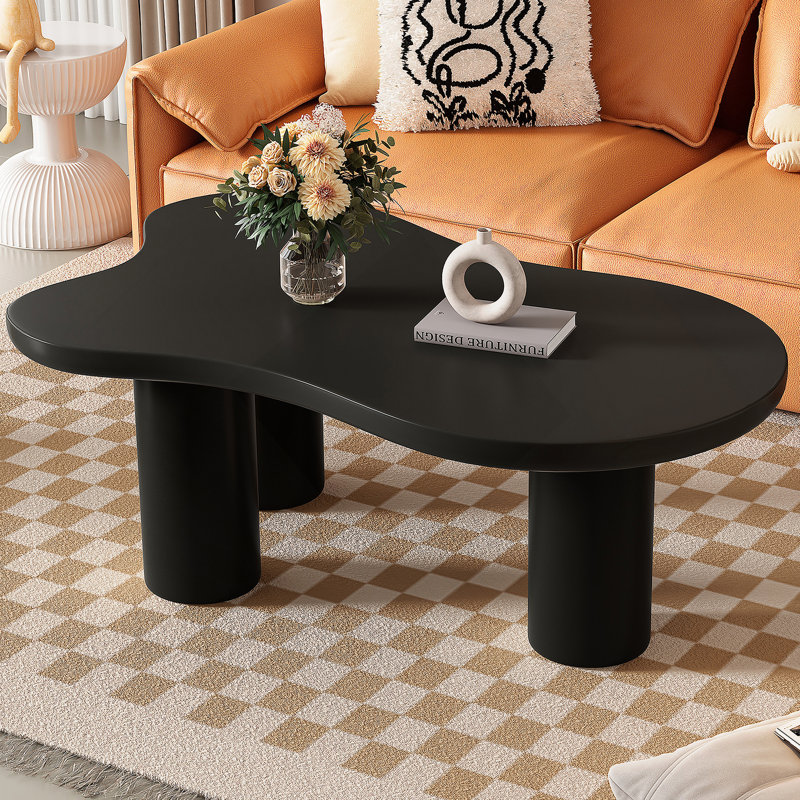 Table basse Cloud - Centre de style crème avec 3 pieds robustes et un bord rond, Noir