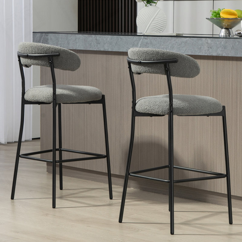 Tabourets de bar en tissu Teddy, Gris