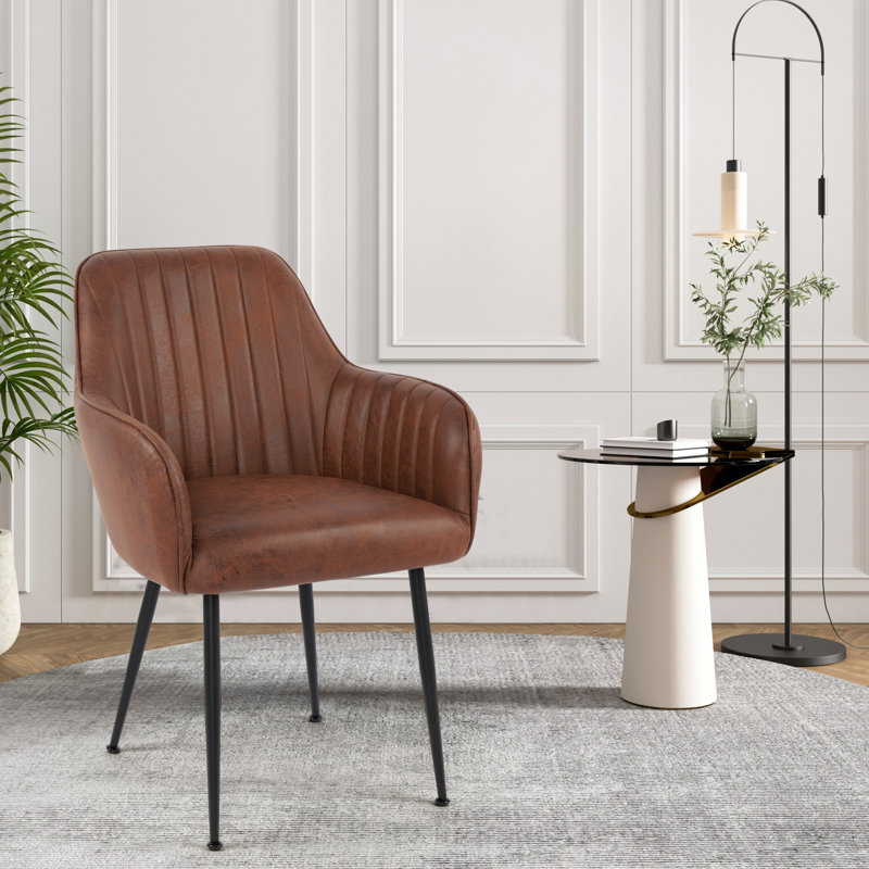Fauteuil rembourré en velours Aisaiah, Brun Pu-Like / Noir