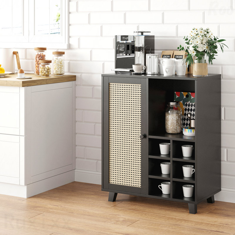 Buffet 34 pouces avec rangement - Armoire à vin avec porte-bouteilles, buffet pour la maison et le salon, Noir