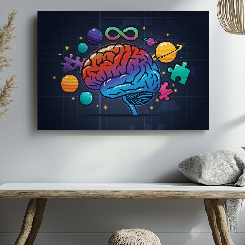 La toile crée une illustration vibrante et colorée d'un art mural stylisé en évidence au centre avec un art mural sur toile riche