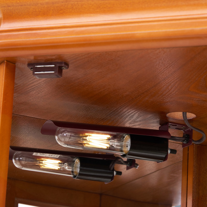 Armoire d'angle avec 5 tablettes et 5 lumières en chêne, Chêne