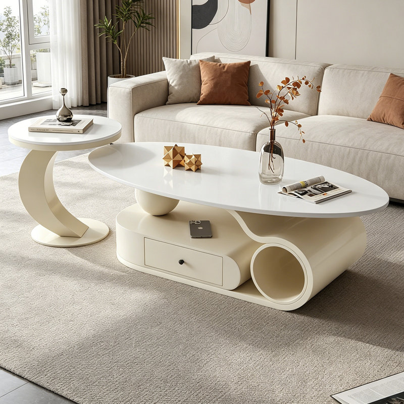 Ensemble de tables basses Modern Modern, H 15,74 po x L 51,18 po x l 27,55 po, Blanc