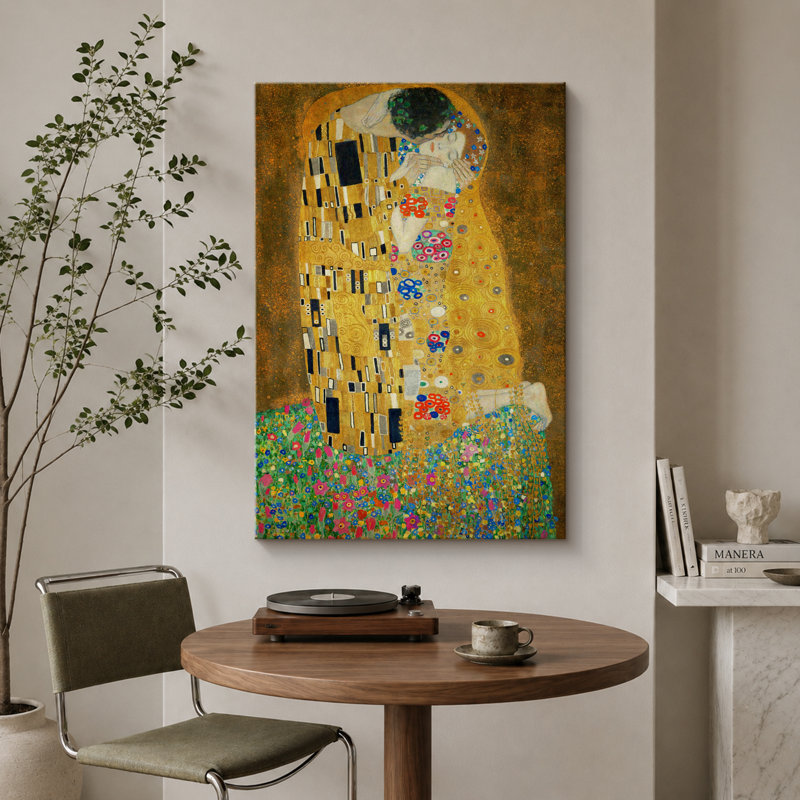 Célèbre œuvre d'art «The Kiss» par Gustav Klimt, H 24 po x l 16 po, Toile tendue, Sans cadre