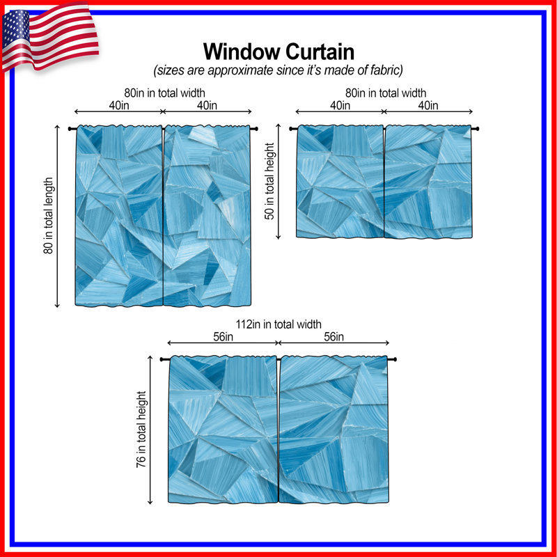 Rideaux de fenêtre à formes triangulaires bleues à motif géométrique transparent et obscurcissant - 2 panneaux, Transparent