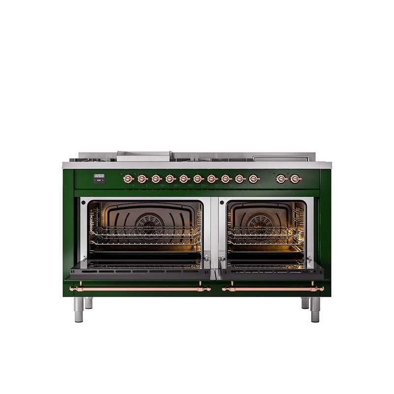 Cuisinière à double combustible de 60 po avec 7 brûleurs scellés, plaque chauffante et porte française (porte solide) ILVE Nostalgie II Series