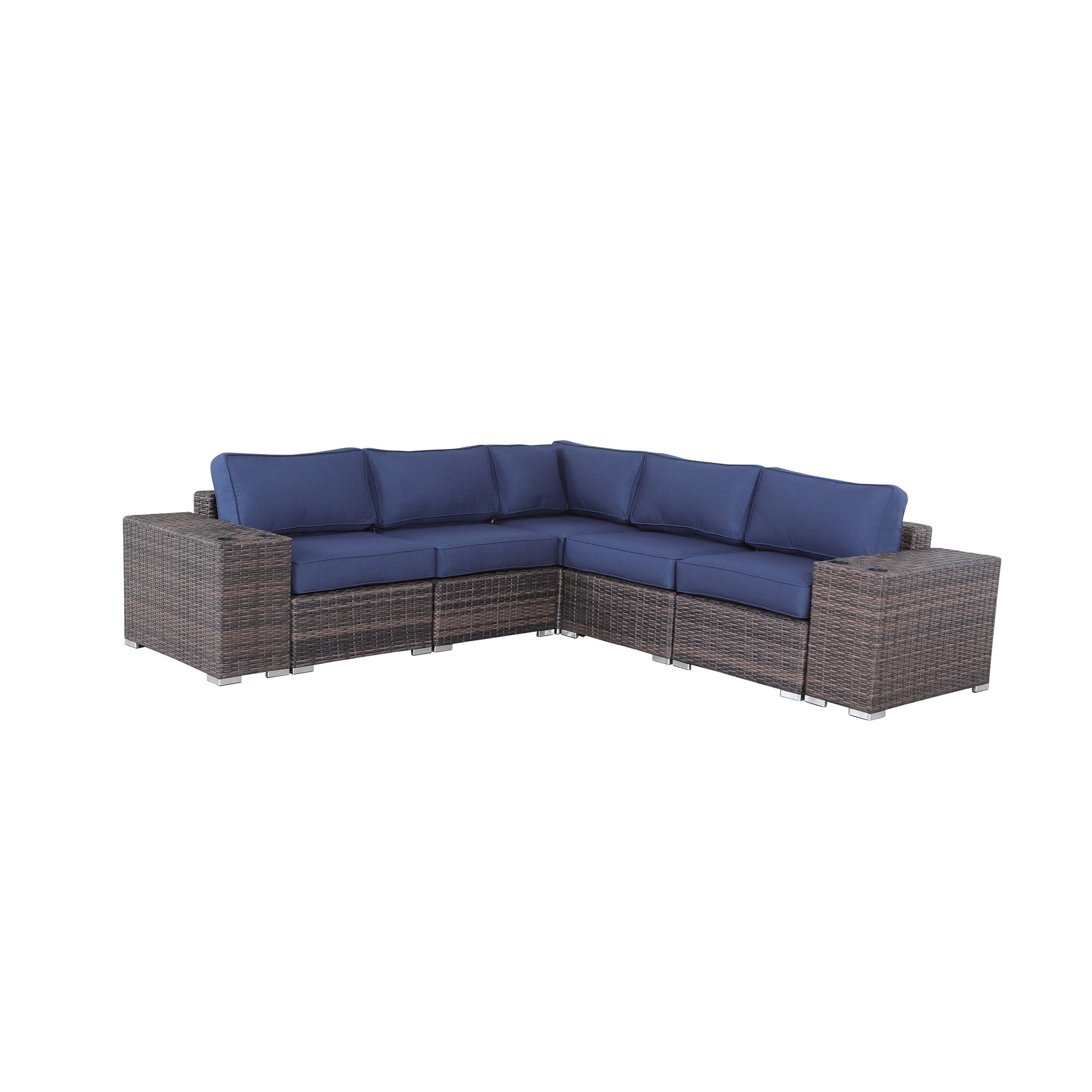 Arelys Rattan Wicker Fully Assembled 4 - Person Seating Group with Cushions, Brown , Sunbrella Navy blue