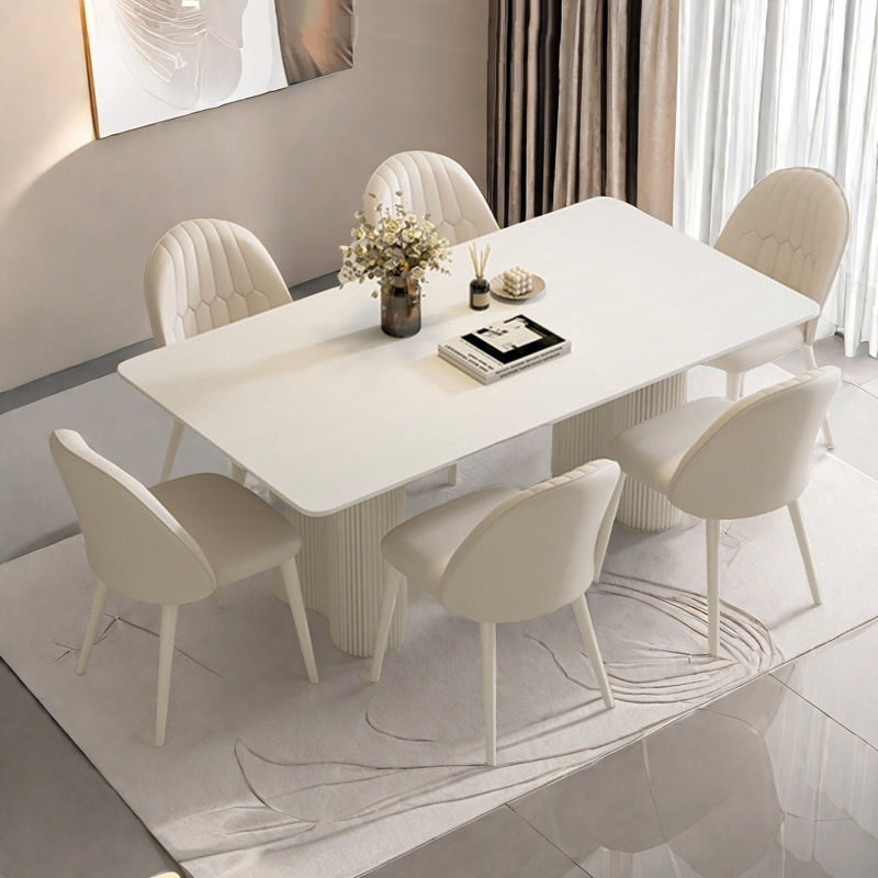 Rectangular Simple Sintered Stone Dining Table Set, 29.5"H x 55.1"L x 31.5"W