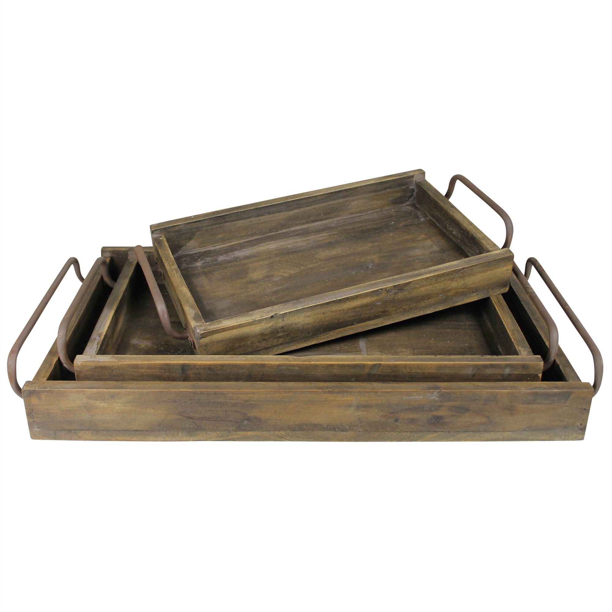 HomeRoots Solid Wood Tray - Set of 3 | Wayfair