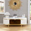 Table basse 48 "ovale avec porte à lunettes, plateau en faux marbre, motif cannelé, blanc