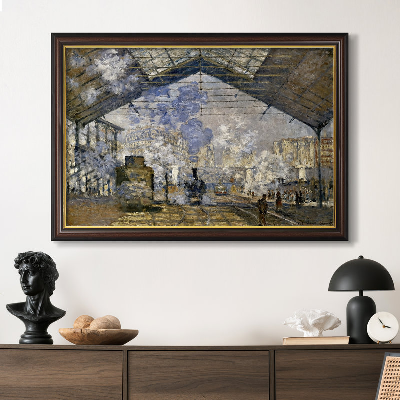 La gare Saint-Lazare, 1877 - Claude Monet - Toile encadrée sur mesure, Dimensions intérieures 24 po x 34 po, Toile avec cadre