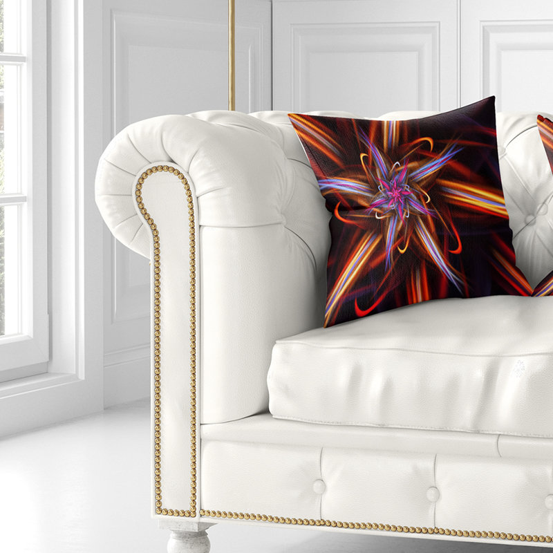 Motif fractal coloré rouge et mauve - coussin à imprimé floral, 16 po x 1 po, Coussin décoratif