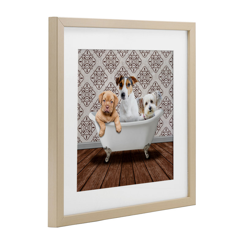 «Bath Buddies Dog Trio», reproduction sous verre encadrée, conception de Marcus Prime, H 13 po x l 13 po