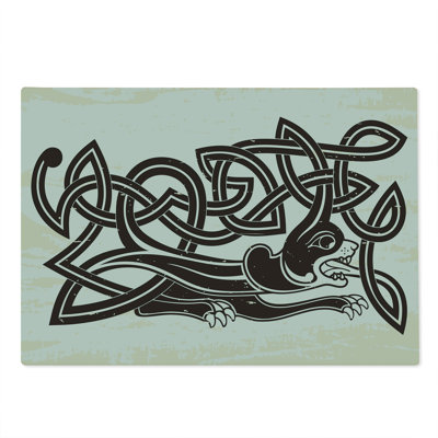 Ambesonne Celtic Dragon Cutting Board Large Size Long Tangled Drawing Brown and Champagne