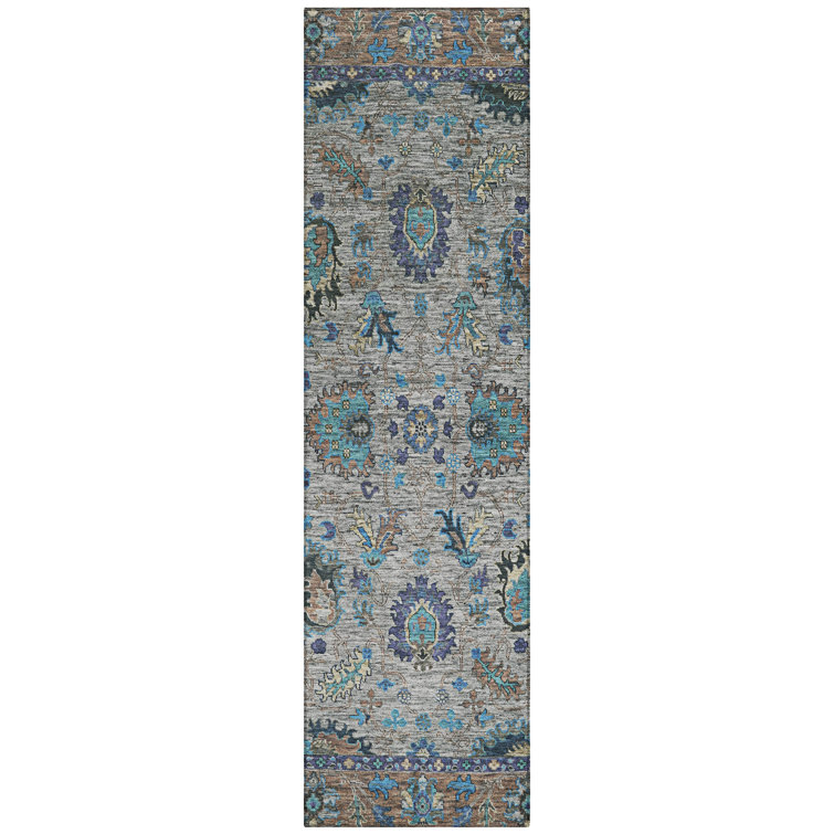 Machine Washable Indoor/Outdoor Xhevrie Pewter Rug