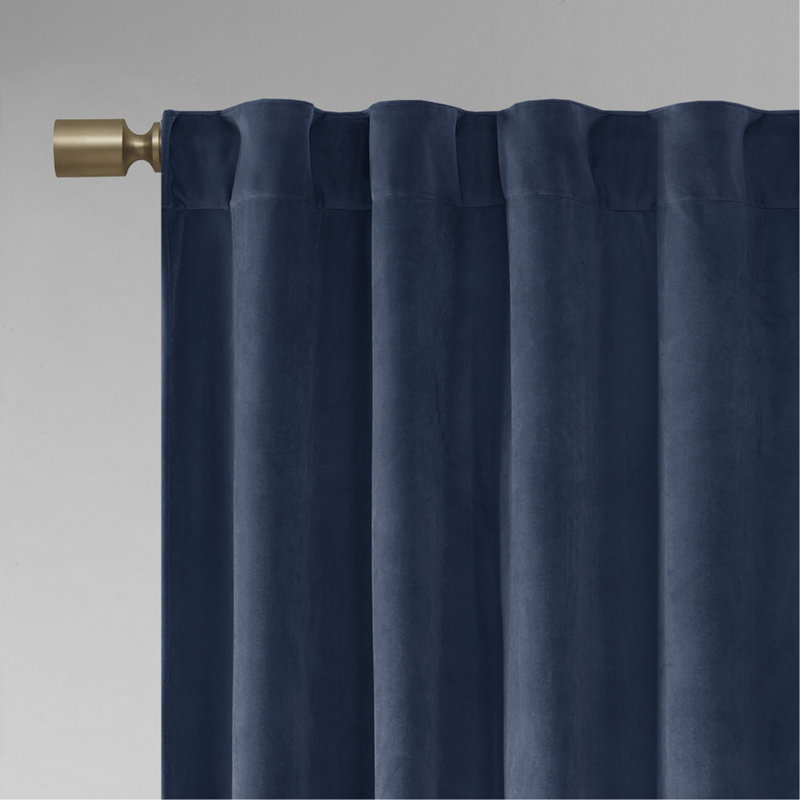 Paire de rideaux obscurcissant avec passe-tringle en polyester et velours (2 pièces), L 37 po x L 95 po, Marine