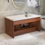 Meuble-lavabo mural 35,4 po avec lavabo en céramique, armoire en bois massif avec 2 tiroirs et 2 tablettes ouvertes