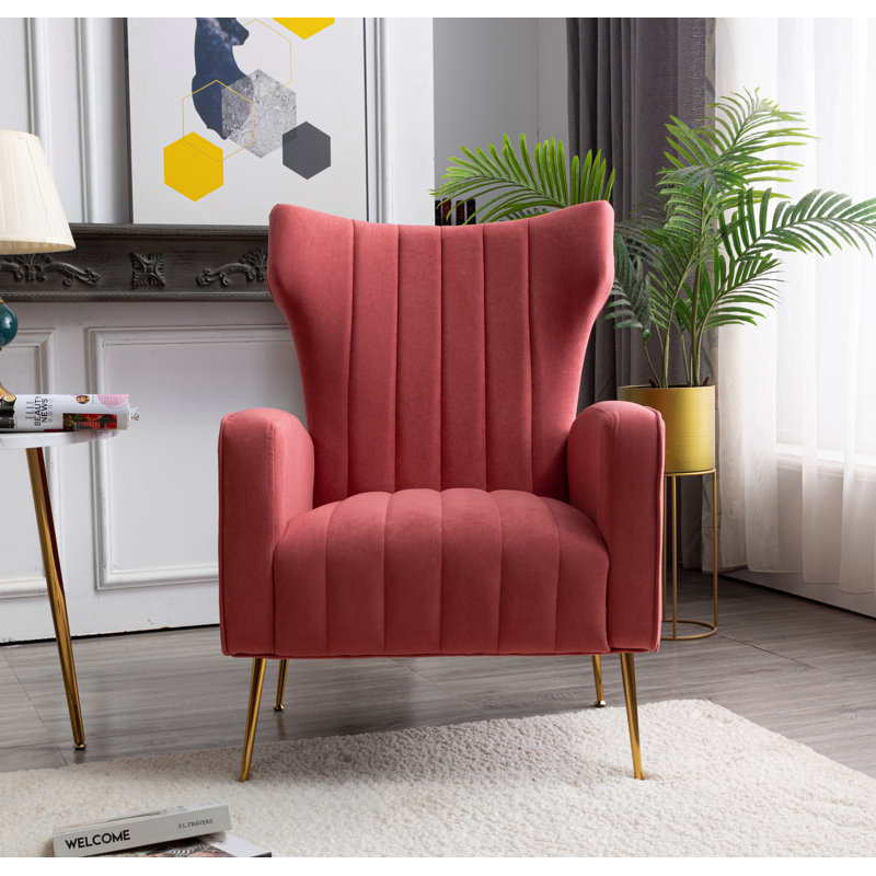 Milana 27" Wide Velvet Wingback Chair, Blush Pink Velvet