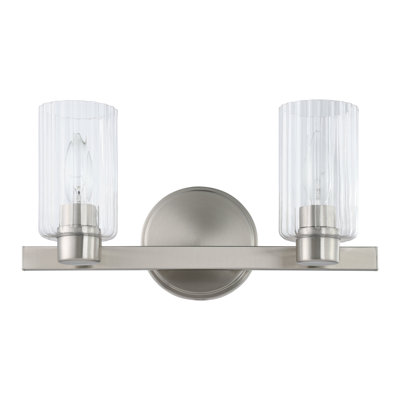 Éclairage pour salle de bain 2 lumières en nickel brossé avec abat-jour en verre nervuré transparent Dungannon