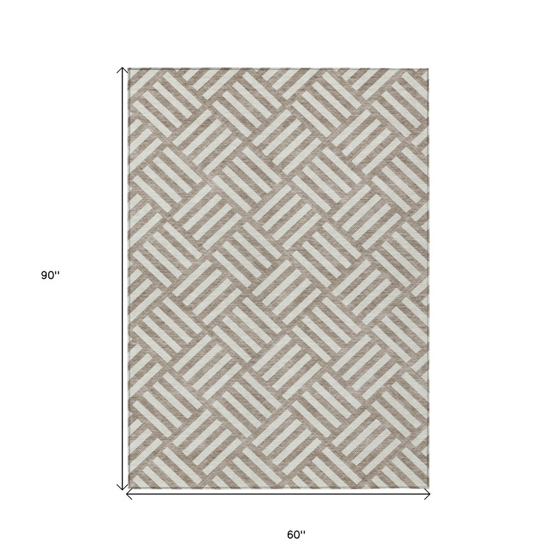 Tapis intérieur / extérieur lavable taupe et ivoire 5 pi x 8 pi