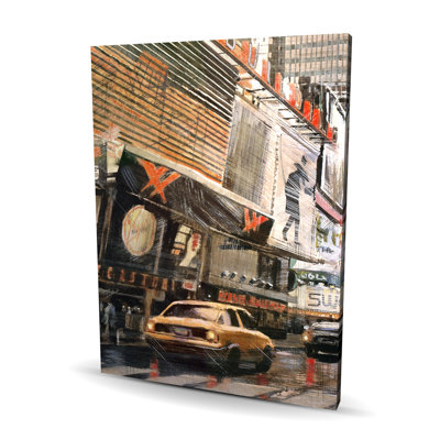 Street View with Yellow Taxi - Building Transportation Canvas