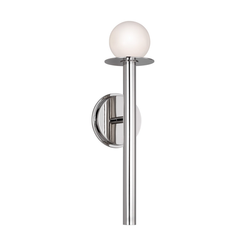 Polished Nickel Modern Vanity Sconce with White Glass Shade