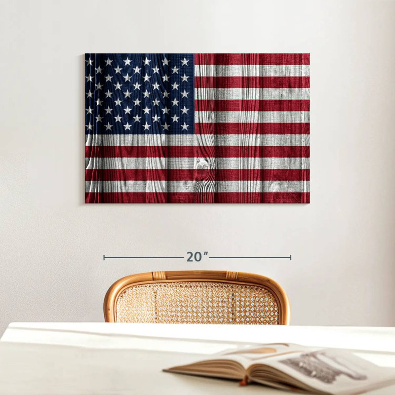 Drapeau américain de Borges sur des lattes de bois, H 16 po x l 24 po