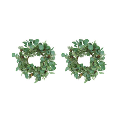 Set Of 2, D14.2" Eucalyptus Candle Ring, Green