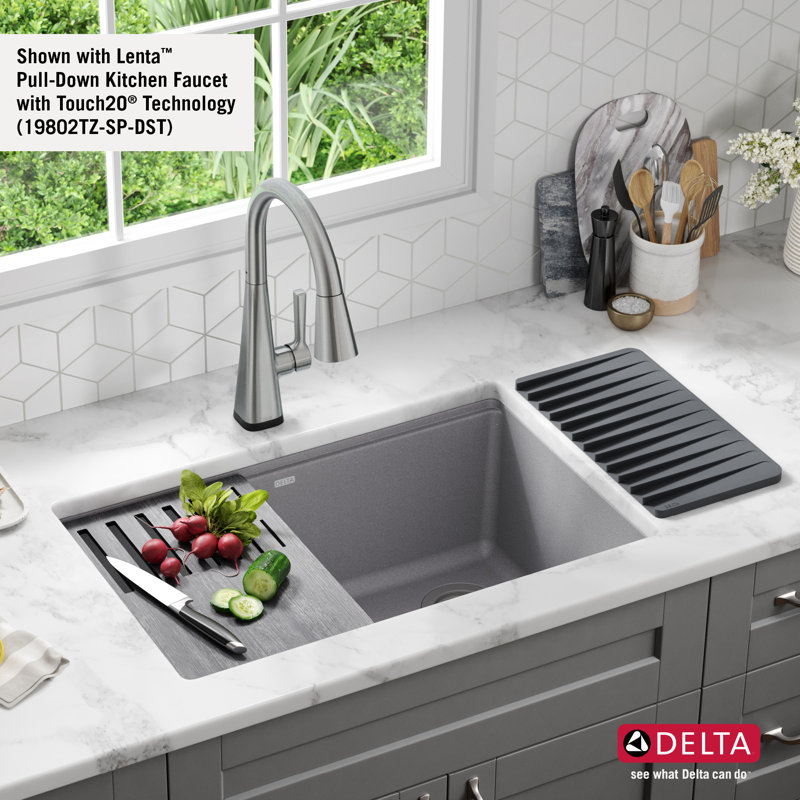 Dark Gray Granite Composite Workstation Kitchen Sink with Workflow Ledge