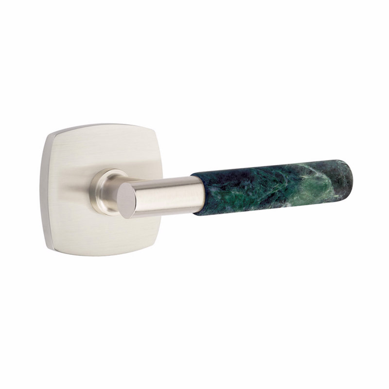 Ensemble de levier Emtek Select, rosette Urban Modern, tige en T, poignée en marbre vert, CF, Passage (couloir et garde-robe)