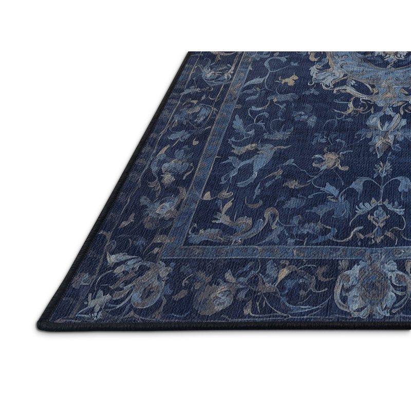 Machine Washable Gray Area Rug, Round 5'