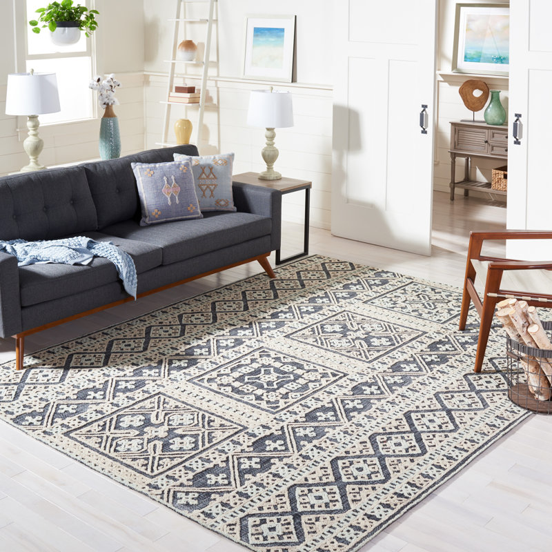 Hand Tufted Wool/Cotton Southwestern Rug in Beige/Gray, Rectangle 8' x 10'