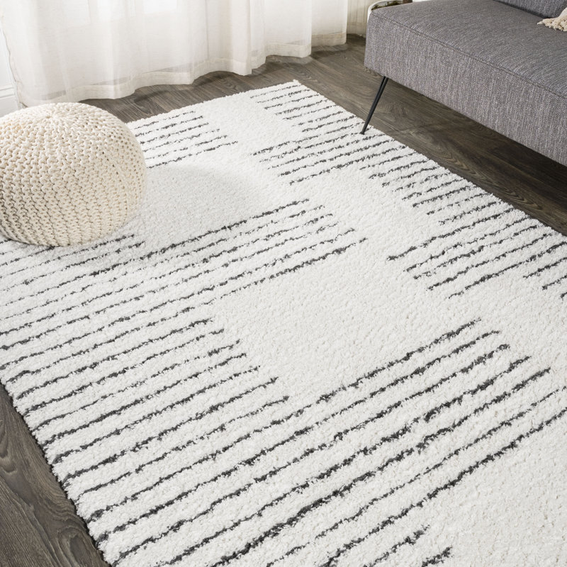 Tapis blanc / gris à rayures géométriques Collingsworth, Rectangle 4pi x 6 pi