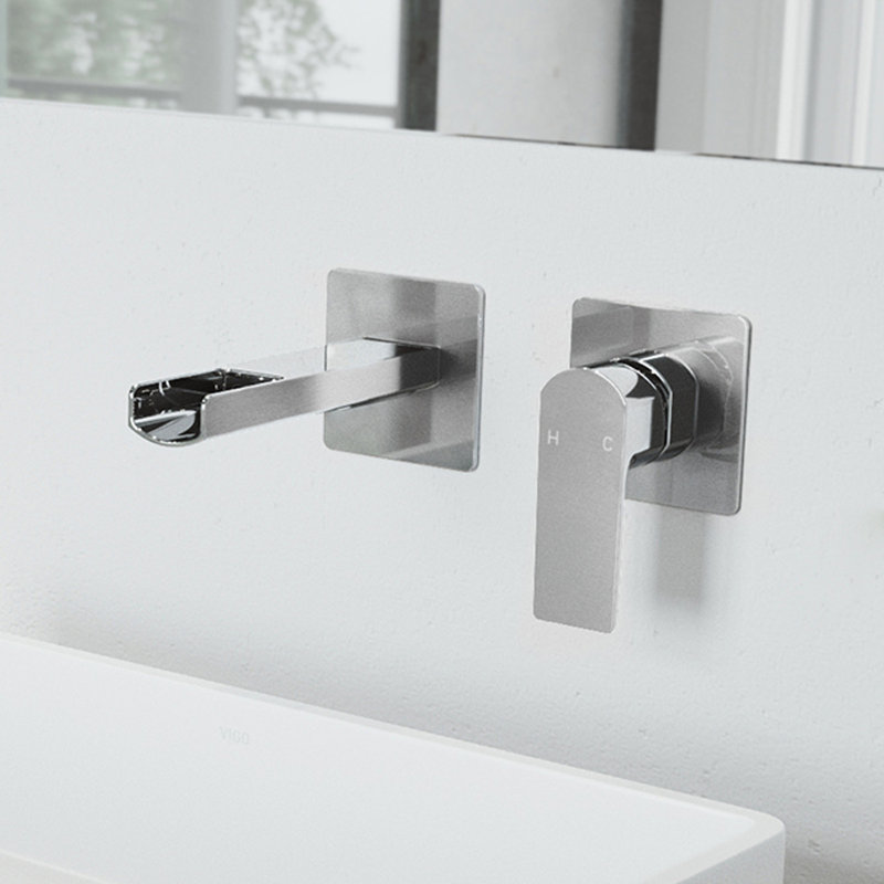 Atticus 5" H Single Handle WaterSense Wall Mount Bathroom Faucet, Chrome