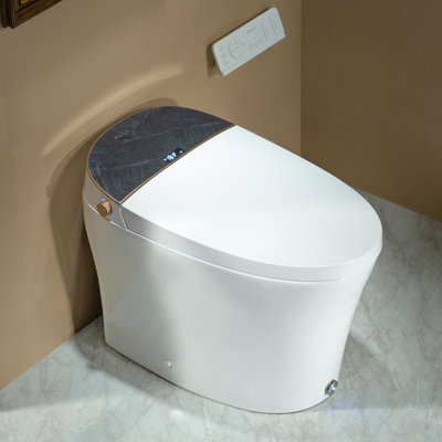 Smart Bidet Toilet with Auto Flush, Foam Shield, Heated Seat, Warm Water Wash, UV Sterilization, Foot Kick Flush & Night Light, One-Piece Elongated Smart Toilet
