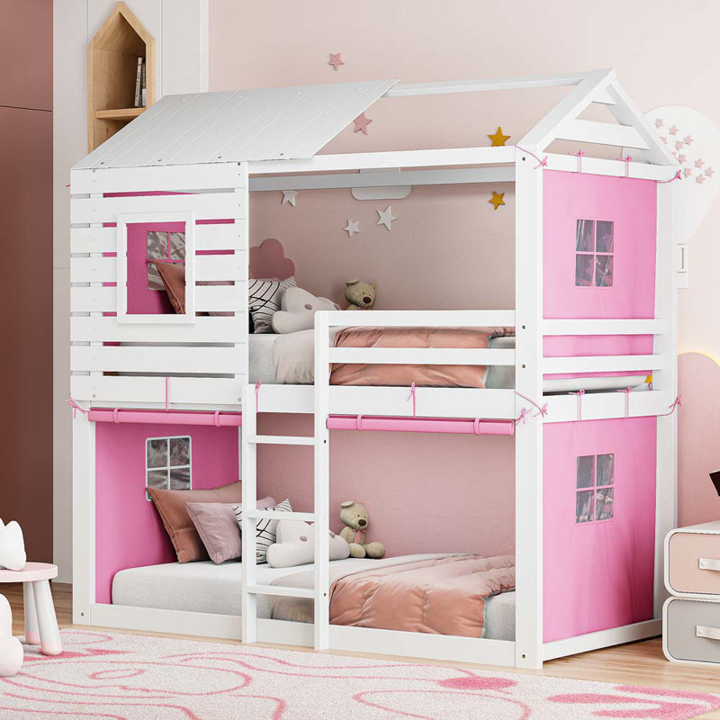 Lit superposé pour enfant Aasir, Simple, Rose