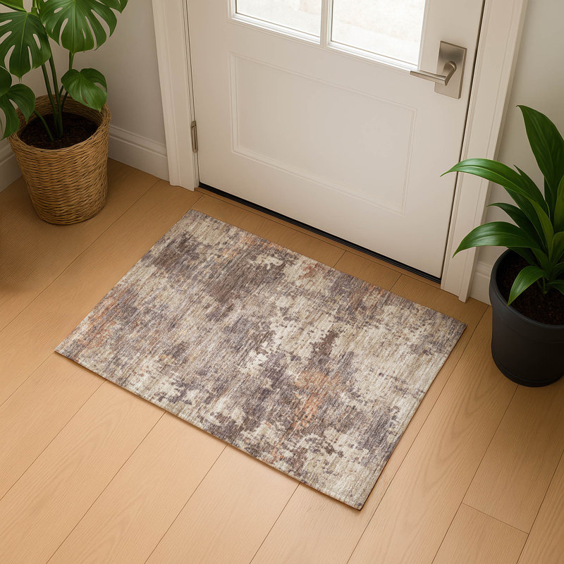 Premium Machine Washable Mayfield AMF2143 abstract Rug, 1'8" x 2'6", Brown