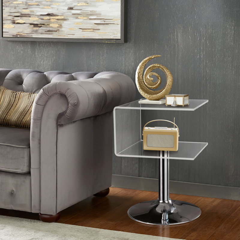 Acrylic Side Table with Stainless Steel Base, C Shaped End Table for Sofa