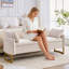Banc de rangement moderne Lunara 66"W, capitonné, motif Teddy, à placer au pied du lit, avec pieds dorés, poche pour accoudoir et 2 coussins.-343922331-346524067