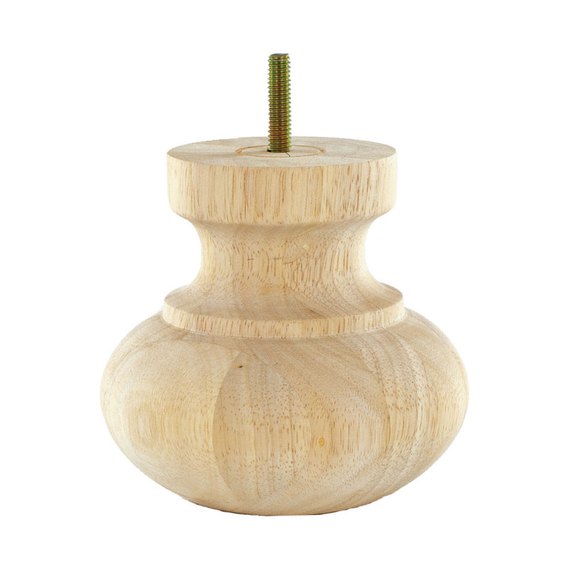 4in H x 4-7/8in Dia Unfinished Solid Hardwood Bun Foot Leg, 4.5" H x 4.81" W x 4.81" D