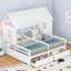 Two Twin Size Platform Bed, White-Toned Solid Wood House Frame with Storage Drawers, Shared Sleeping Space for Children's Bedroom