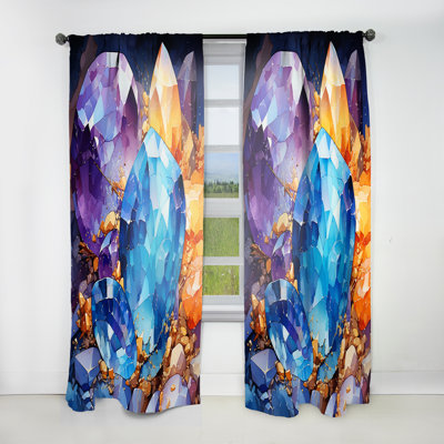 Ekram Gold And Blue Crystal Stone Core II - Traditional Velvet Curtain - Room Darkening - 1 panel