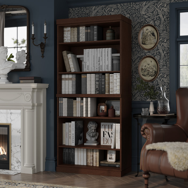 Palace Imports Premium 100% Solid European Oak 6-Shelf Modular Bookcase – 32" Wide, 71.5" Tall, Rich Cherry Oak