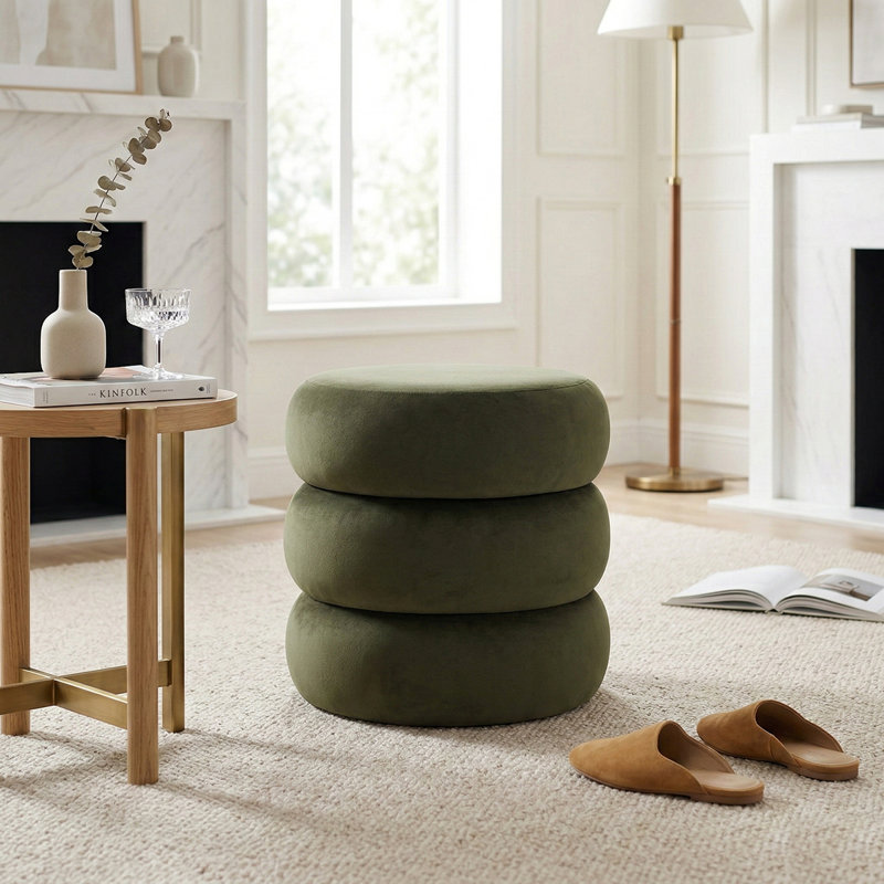 Repose-pieds moderne en velours avec rangement, Vert